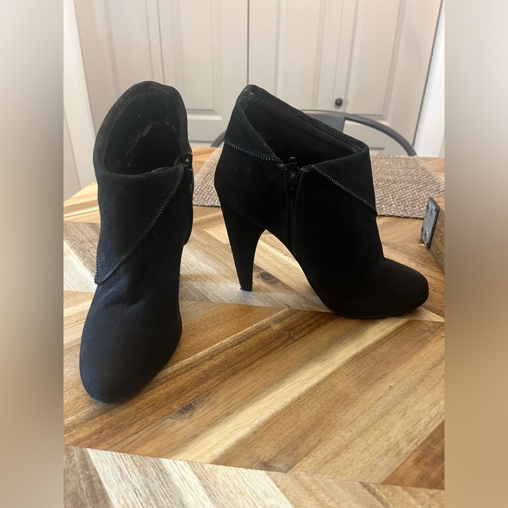 Black faux suede booties